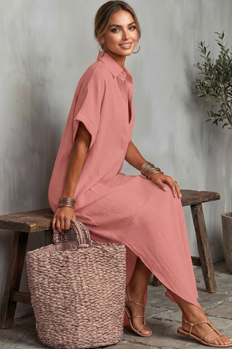 Дълга лятна лелена рокля с V-деколте JADANA PINK, Цвят: розов, IVET.BG - Твоят онлайн бутик.