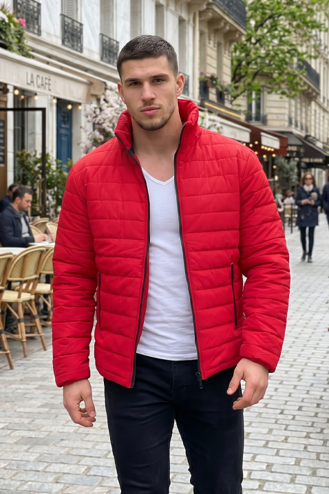 Мъжко олекотено капитонирано яке с висока яка VEKTOR RED, Цвят: червен, IVET.BG - Твоят онлайн бутик.