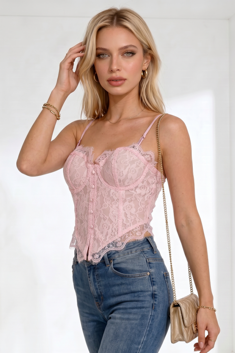 Съблазнителен дамски дантелен корсетен топ MILEDONA PINK, Цвят: розов, IVET.BG - Твоят онлайн бутик.