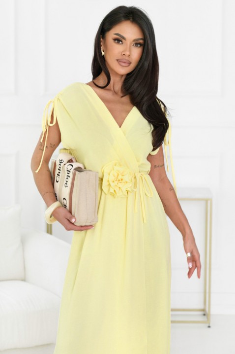 Лятна дълга рокля с декоративен колан MALINALA YELLOW, Цвят: жълт, IVET.BG - Твоят онлайн бутик.