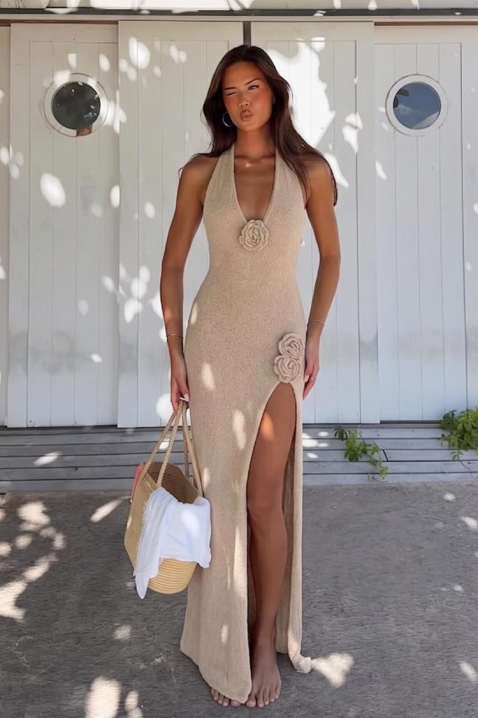 Дълга лятна рокля с връзки и открит гръб LEIRE BEIGE, Цвят: беж, IVET.BG - Твоят онлайн бутик.