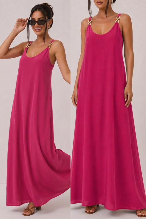 Дълга рокля с декоративни халки на презрамките ZENAIDA FUCHSIA, Цвят: фуксия, IVET.BG - Твоят онлайн бутик.