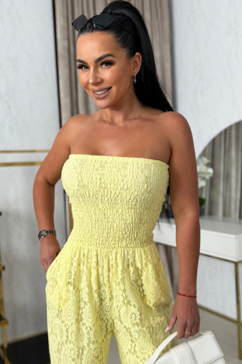 Ефектен дантелен гащеризон с широки крачоли IVETE YELLOW, Цвят: жълт, IVET.BG - Твоят онлайн бутик.