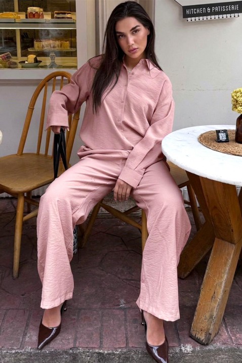 Ежедневен дамски комплект със свободна риза и широк панталон KYLARELA PINK, Цвят: розов, IVET.BG - Твоят онлайн бутик.