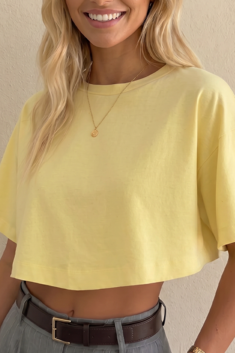 Дамска скъсена тениска минималистичен дизайн VITAMA YELLOW, Цвят: жълт, IVET.BG - Твоят онлайн бутик.