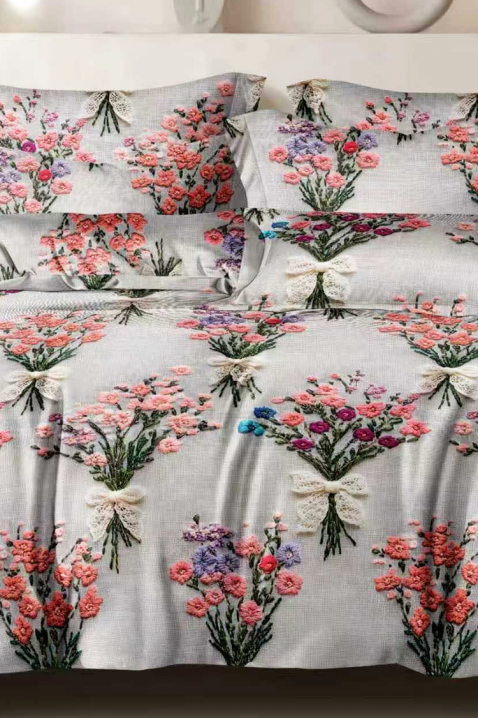 Стилен спален комплект от четири части с флорален дизайн NESIMA 200x220 cm, Цвят: многоцветен, IVET.BG - Твоят онлайн бутик.