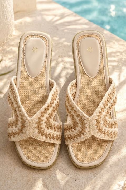 Ежедневни дамски чехли с плетен дизайн KREMELA BEIGE, Цвят: беж, IVET.BG - Твоят онлайн бутик.