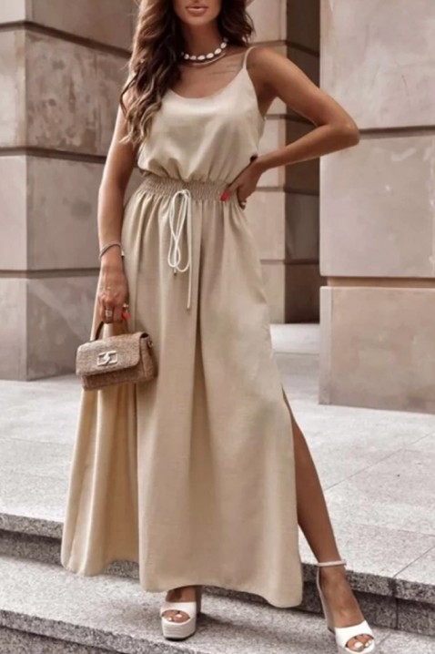 Дълга лятна рокля с тънки презрамки NIKOLEA BEIGE, Цвят: беж, IVET.BG - Твоят онлайн бутик.