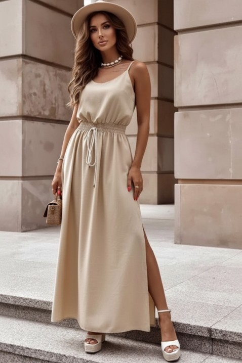 Дълга лятна рокля с тънки презрамки NIKOLEA BEIGE, Цвят: беж, IVET.BG - Твоят онлайн бутик.
