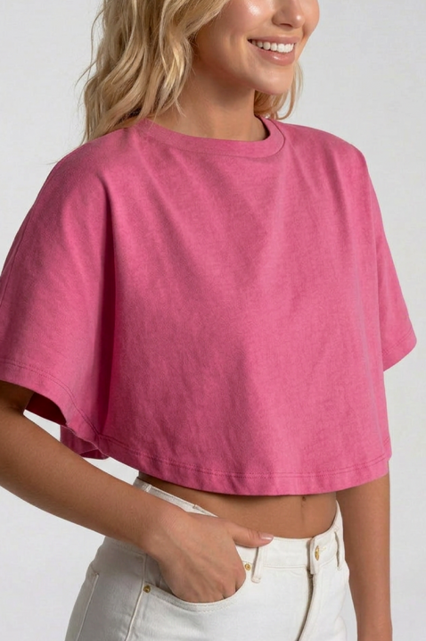 Дамска скъсена тениска минималистичен дизайн VITAMA PINK, Цвят: розов, IVET.BG - Твоят онлайн бутик.