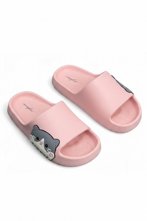 Дамски чехли с принт на коте KEYTINA PINK, Цвят: розов, IVET.BG - Твоят онлайн бутик.