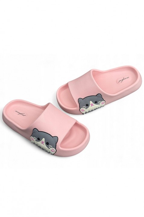 Дамски чехли с принт на коте KEYTINA PINK, Цвят: розов, IVET.BG - Твоят онлайн бутик.