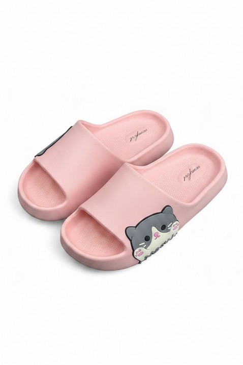 Дамски чехли с принт на коте KEYTINA PINK, Цвят: розов, IVET.BG - Твоят онлайн бутик.