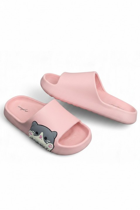 Дамски чехли с принт на коте KEYTINA PINK, Цвят: розов, IVET.BG - Твоят онлайн бутик.