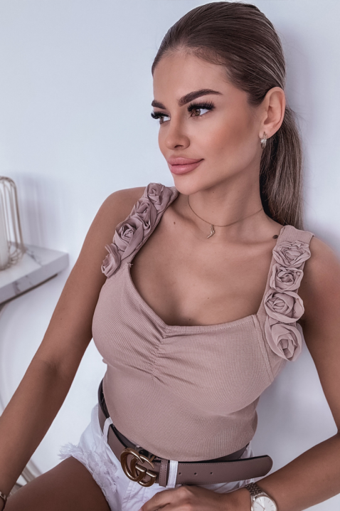 Изящен памучен дамски топ с ефектни презрамки KALYA BEIGE, Цвят: беж, IVET.BG - Твоят онлайн бутик.