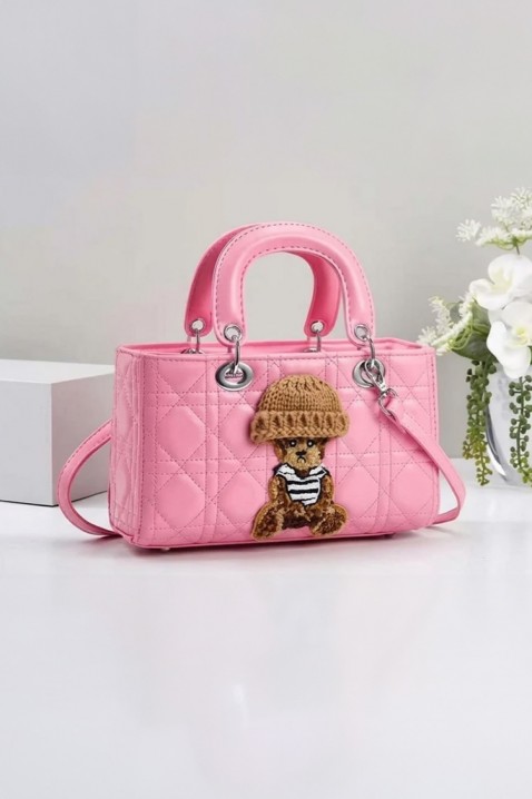 Дамска чанта с декоративен акцент мече FANTASIA PINK, Цвят: розов, IVET.BG - Твоят онлайн бутик.