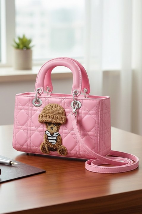 Дамска чанта с декоративен акцент мече FANTASIA PINK, Цвят: розов, IVET.BG - Твоят онлайн бутик.