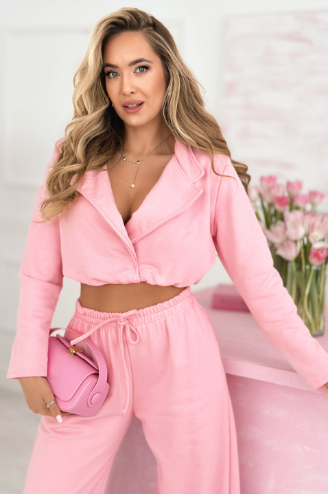 Дамски комплект с късо горнище с яка и удобен панталон МASMIANA PINK, Цвят: розов, IVET.BG - Твоят онлайн бутик.