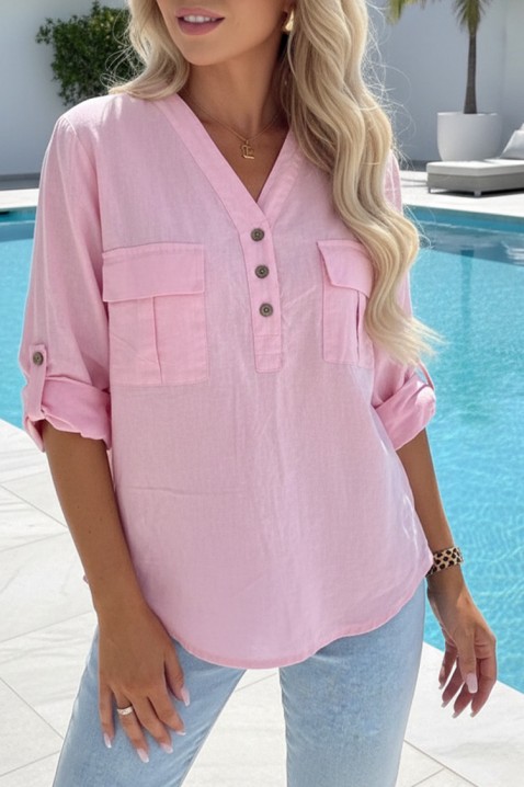 Спортно-елегантна дамска риза с навиващи се ръкави SHEYLA PINK, Цвят: розов, IVET.BG - Твоят онлайн бутик.