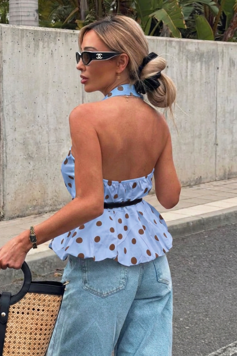 Памучен дамски топ на точки с ефектен гръб и декоративен колан TOMINIA SKYIVET.BG - Твоят онлайн бутик.
