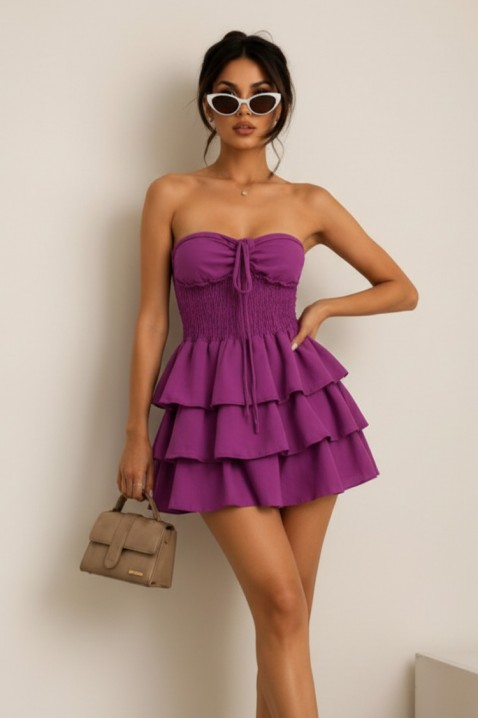 Кокетна къса рокля с ефирна пола на волани DOLCEZITA PURPLE, Цвят: лилав, IVET.BG - Твоят онлайн бутик.