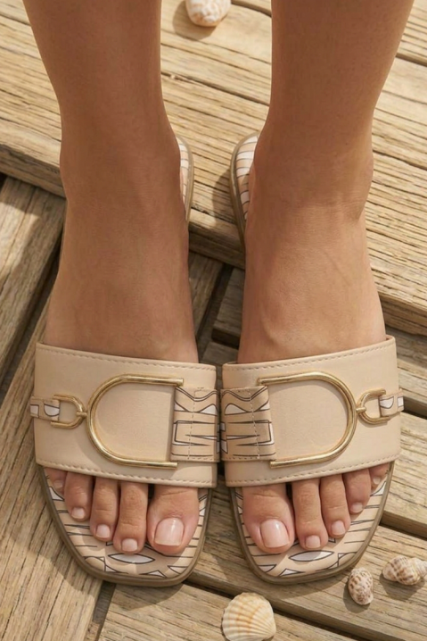 Дамски чехли с метална катарама VERONSIA BEIGE, Цвят: беж, IVET.BG - Твоят онлайн бутик.