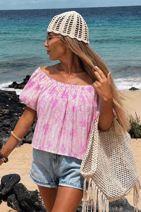 Свободна дамска блуза с флорален принт и обемни ръкави SUNDAISY PINK, Цвят: розов, IVET.BG - Твоят онлайн бутик.