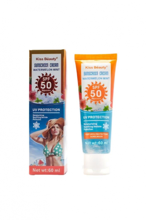 Хидратиращ и охлаждащ слънцезащитен крем за лице и тяло Kiss Beauty Watermelon Mint SPF 50 PA++++IVET.BG - Твоят онлайн бутик.