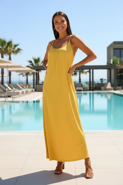 Дълга рокля със свободен силует и фини презрамки MERGILA YELLOW, Цвят: жълт, IVET.BG - Твоят онлайн бутик.