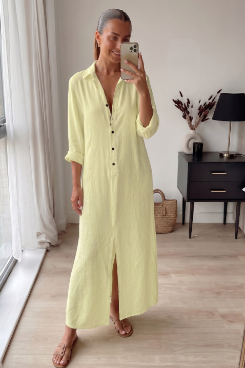 Свободна дълга рокля тип риза с копчета JULIDIANA YELLOW, Цвят: жълт, IVET.BG - Твоят онлайн бутик.