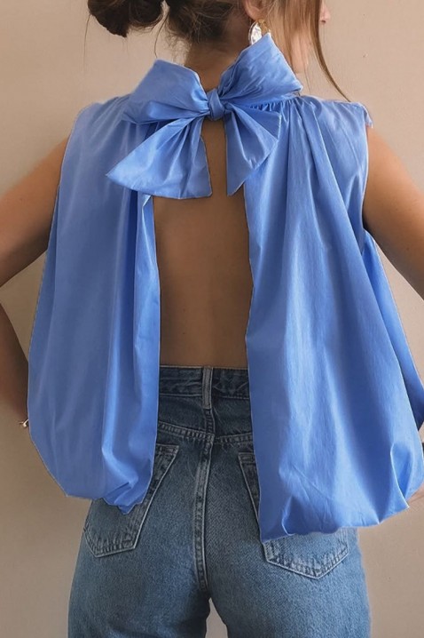 Изящен дамски топ с отворен гръб и кокетна панделка NERINITA BLUE, Цвят: син, IVET.BG - Твоят онлайн бутик.