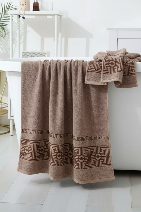 Хавлиена кърпа с декоративен борд и мека текстура HAVLIANA BROWN 70x140 cm, Цвят: кафяв, IVET.BG - Твоят онлайн бутик.