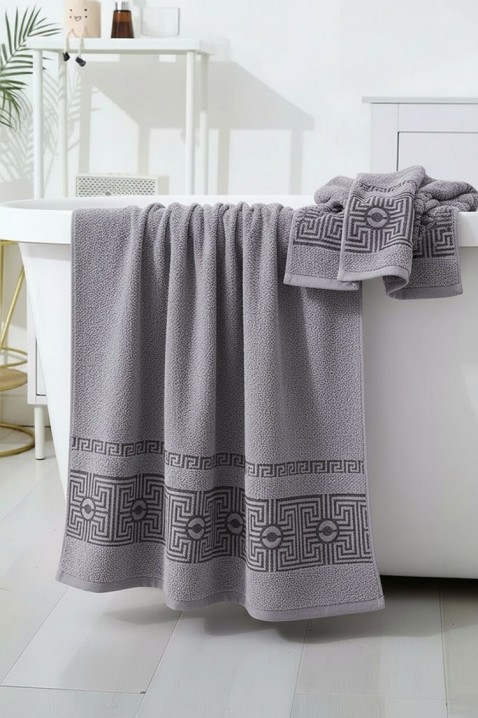 Хавлиена кърпа с декоративен борд и мека текстура HAVLIANA GREY 70x140 cm, Цвят: сив, IVET.BG - Твоят онлайн бутик.