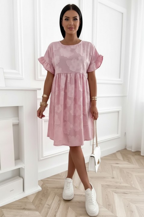 Свободна къса рокля с флорален принт с джобове и акцентни ръкави MAJESTICA PINK, Цвят: розов, IVET.BG - Твоят онлайн бутик.