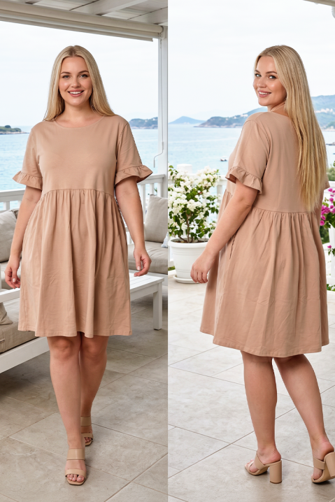 Лятна рокля с къси ръкави и фини волани LIBRESA BEIGE, Цвят: беж, IVET.BG - Твоят онлайн бутик.