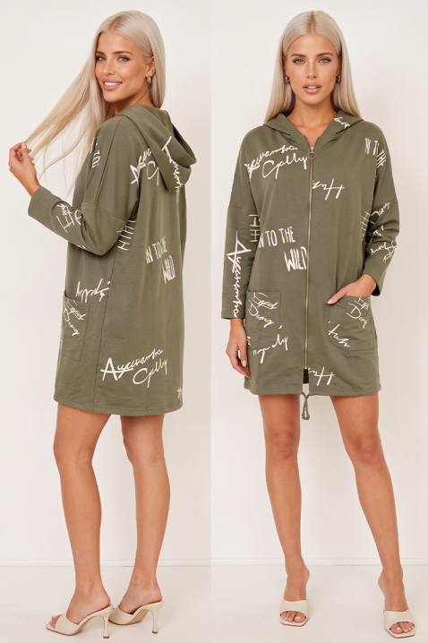 Къса туника с качулка и цип KERASINA KHAKI, Цвят: каки, IVET.BG - Твоят онлайн бутик.