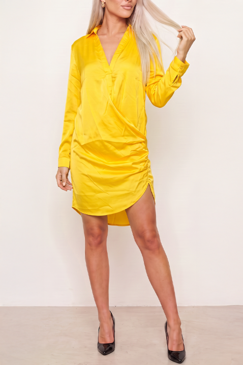 Къса рокля с ефектно прехлупване BLUMINA YELLOW, Цвят: жълт, IVET.BG - Твоят онлайн бутик.