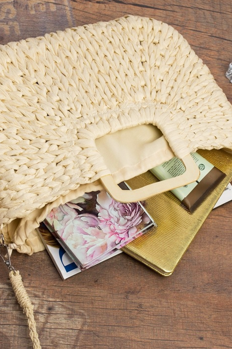 Дамска плетена чанта с дървени дръжки и дълга презрамка JEMALIA BEIGE, Цвят: беж, IVET.BG - Твоят онлайн бутик.
