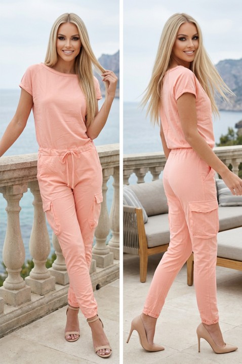 Дълъг дамски гащеризон с къс ръкав и карго джобове TOSHINIA PINK, Цвят: розов, IVET.BG - Твоят онлайн бутик.