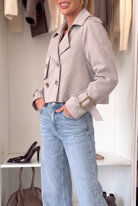 Къс дамски тренчкот с двуредни копчета SHARMITA BEIGE, Цвят: беж, IVET.BG - Твоят онлайн бутик.