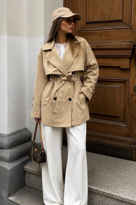 Дамски тренчкот с колан и двуредно закопчаване EMALIANA BEIGE, Цвят: беж, IVET.BG - Твоят онлайн бутик.