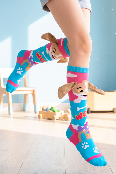 Детски чорапки с 3D принт кученце и меки ушички PUPPY PAW, Цвят: многоцветен, IVET.BG - Твоят онлайн бутик.