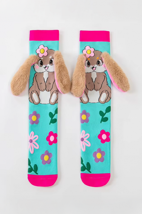 Детски чорапки с 3D принт зайче и меки ушички AQUA BUNNY, Цвят: светлосин, IVET.BG - Твоят онлайн бутик.