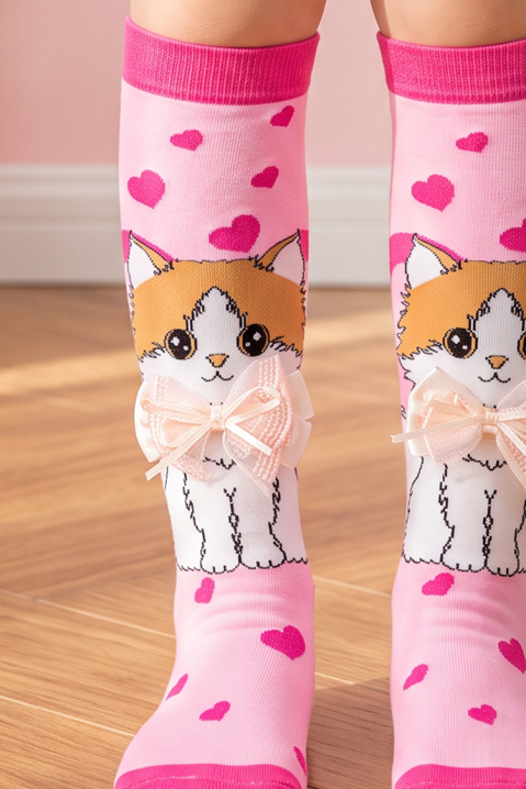 Детски чорапки с 3D принт котенце с мека панделка KITTY LOVE, Цвят: розов, IVET.BG - Твоят онлайн бутик.