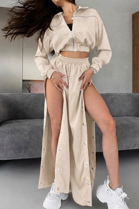 Дамски комплект от три части от късо яке с широк панталон и топ HRISANIA BEIGE, Цвят: беж, IVET.BG - Твоят онлайн бутик.