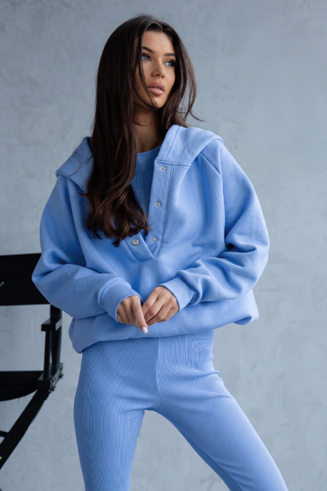 Дамски спортен комплект със суичър и рипсен клин BRANDILA BLUE, Цвят: светлосин, IVET.BG - Твоят онлайн бутик.
