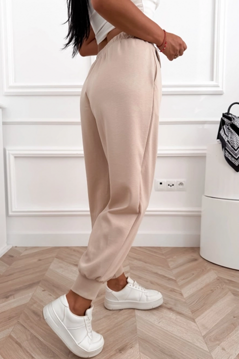 Спортно-елегантен панталон с висока талия и еластични маншети AMARIATA BEIGE, Цвят: беж, IVET.BG - Твоят онлайн бутик.