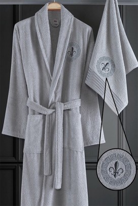 комплект халат за баня и кърпа LASEOLDA GREY