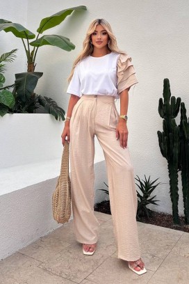 ежедневен модерен комплект с ефектен ръкав HIRDONA BEIGE