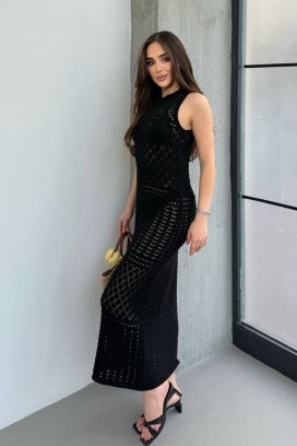 плетена плажна рокля без ръкави SOLMIRA BLACK